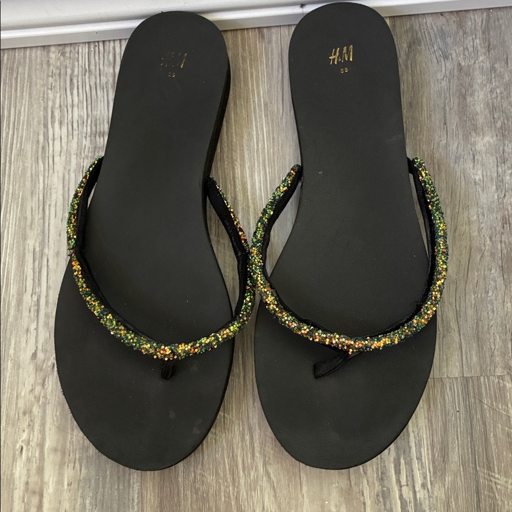 H&M Black Sandals with Glitter Straps